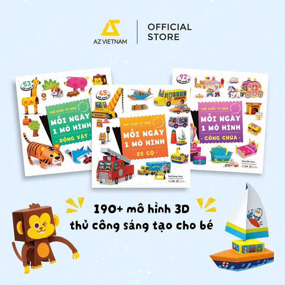 SÁCH: MỖI NGÀY MỘT MÔ HÌNH (Công chúa + Động Vật + Xe Cộ) - SÁCH thiếu nhi thủ công sáng tạo