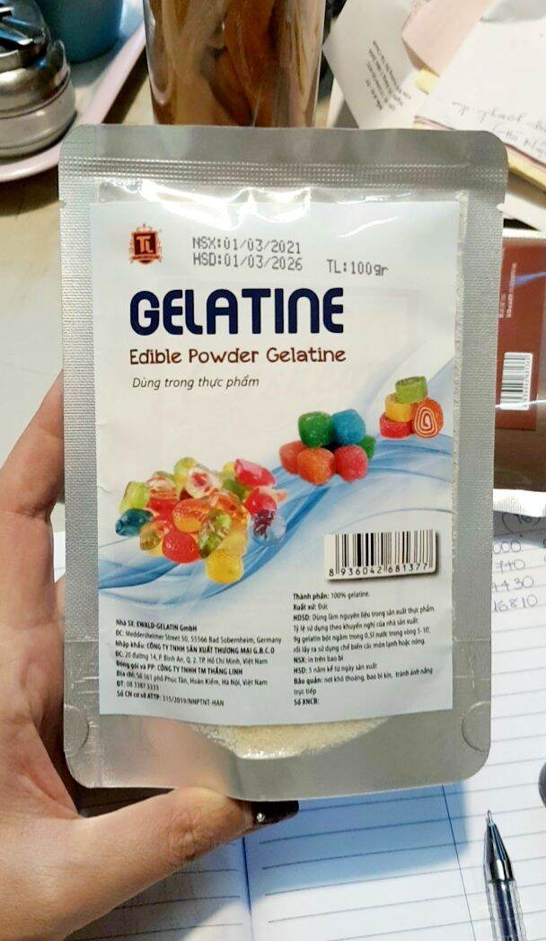 Bột Gelatine Đức 100g cho làm mousse, tàu hủ, kẹo dẻo, chè khúc bạch, topping - Ăn Vặt Food