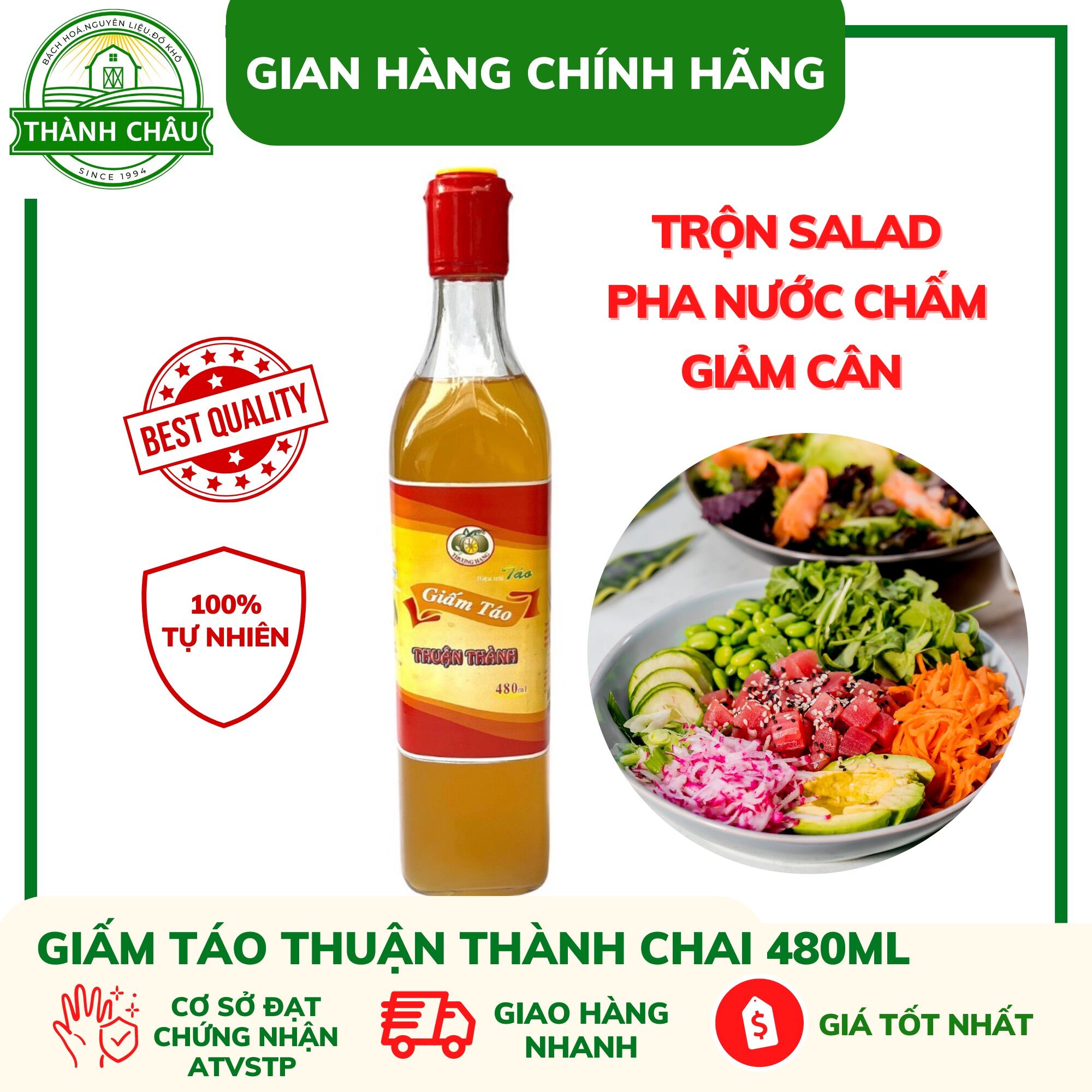 Giấm táo thuận thành chai thuỷ tinh 480ml