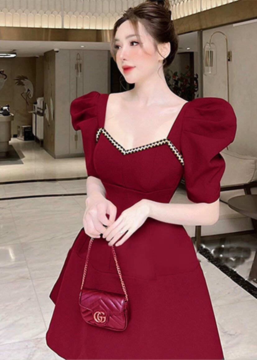 (SHOP BIGSIZE nữ 50kg đến 90kg) Đầm tay phồng viền ngực D8