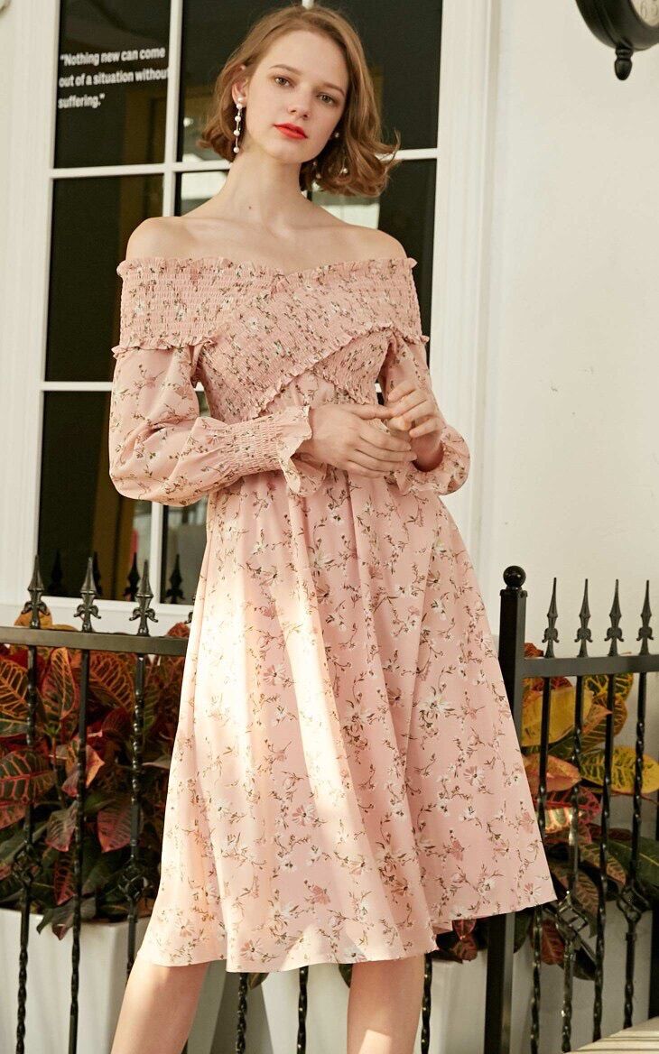 Đầm bẹt vai chun chéo ngực dáng xoè đi tiệc tiểu thuế VERO MODA