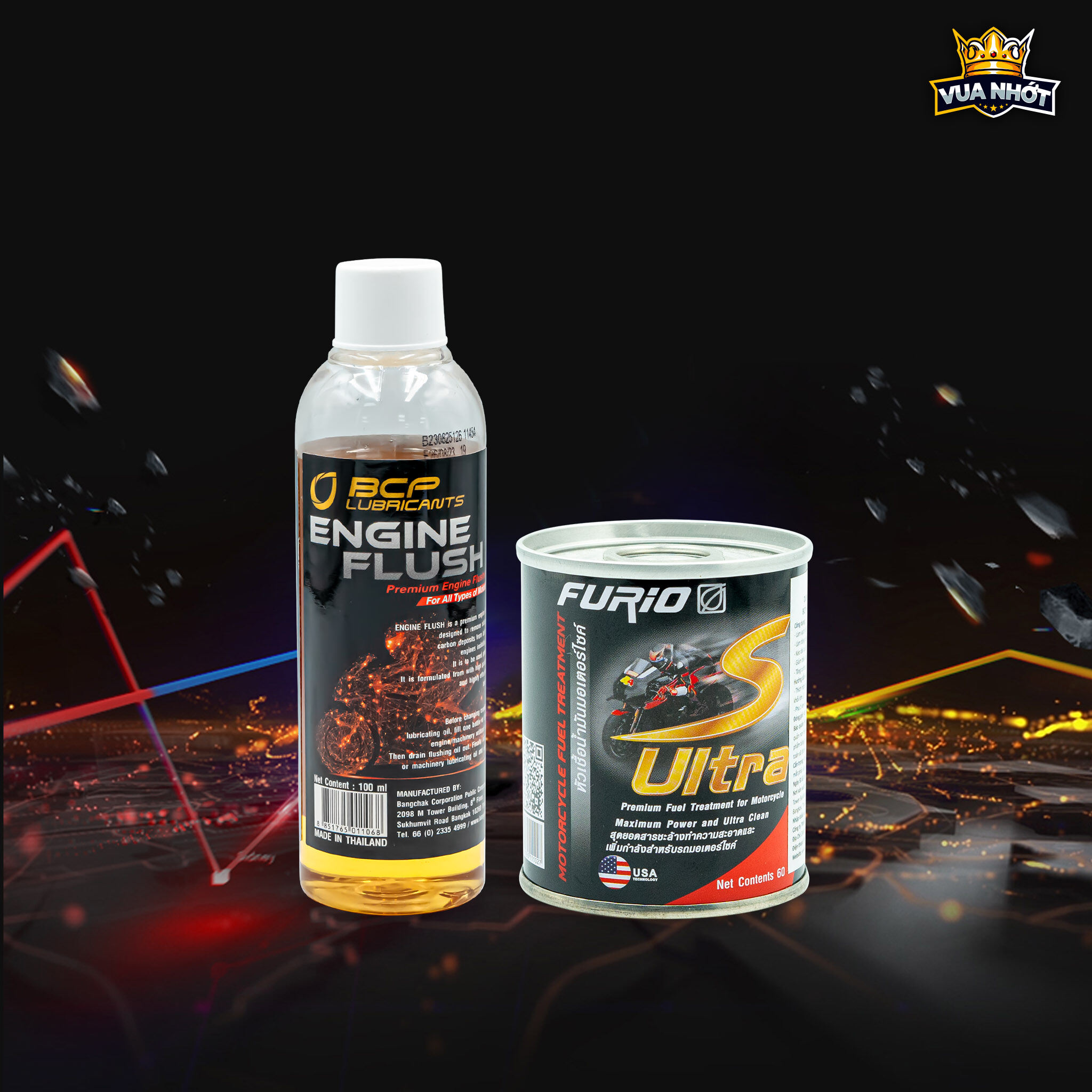Combo 1 lon dung dịch vệ sinh buồng đốt bình xăng con xe máy BCP S-Ultra 60 ML + 1 Chai dung dịch vệ sinh động cơ (súc máy) BCP Engine Flush 100 ML nhập khẩu Thái Lan chính hãng