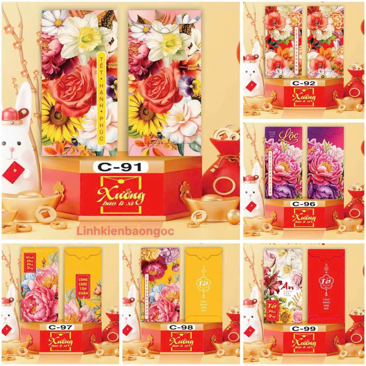 Bao lì xì tết 2025 (combo 100 bao lì xì 10 mẫu khác nhau )