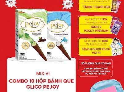 Combo 10 hộp Happy Set E Bánh que nhân kem mix 2 vị vanilla & socola bạc hà GLICO Pejoy