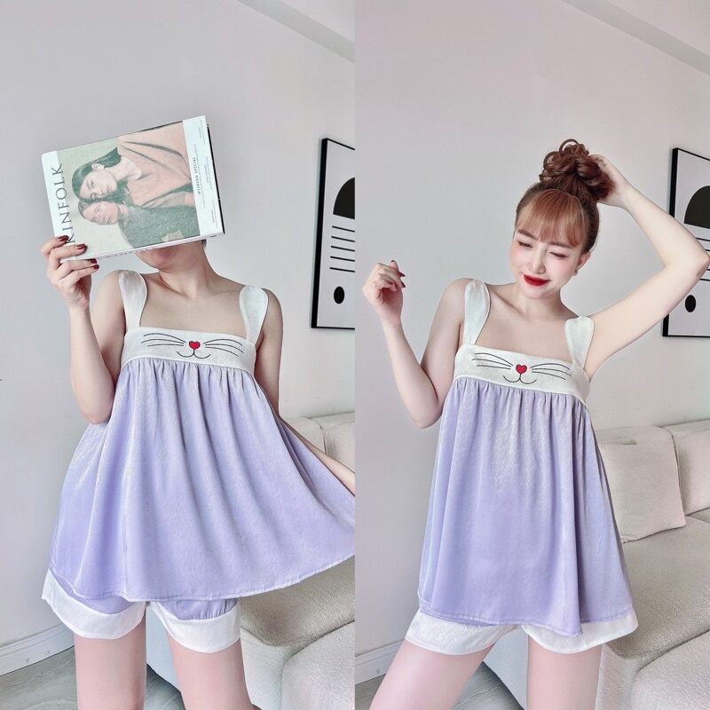 Women's Cute 2-Piece Pajamas for Home Wear, High-Quality Pajamas Made of Soft and Cool Silk