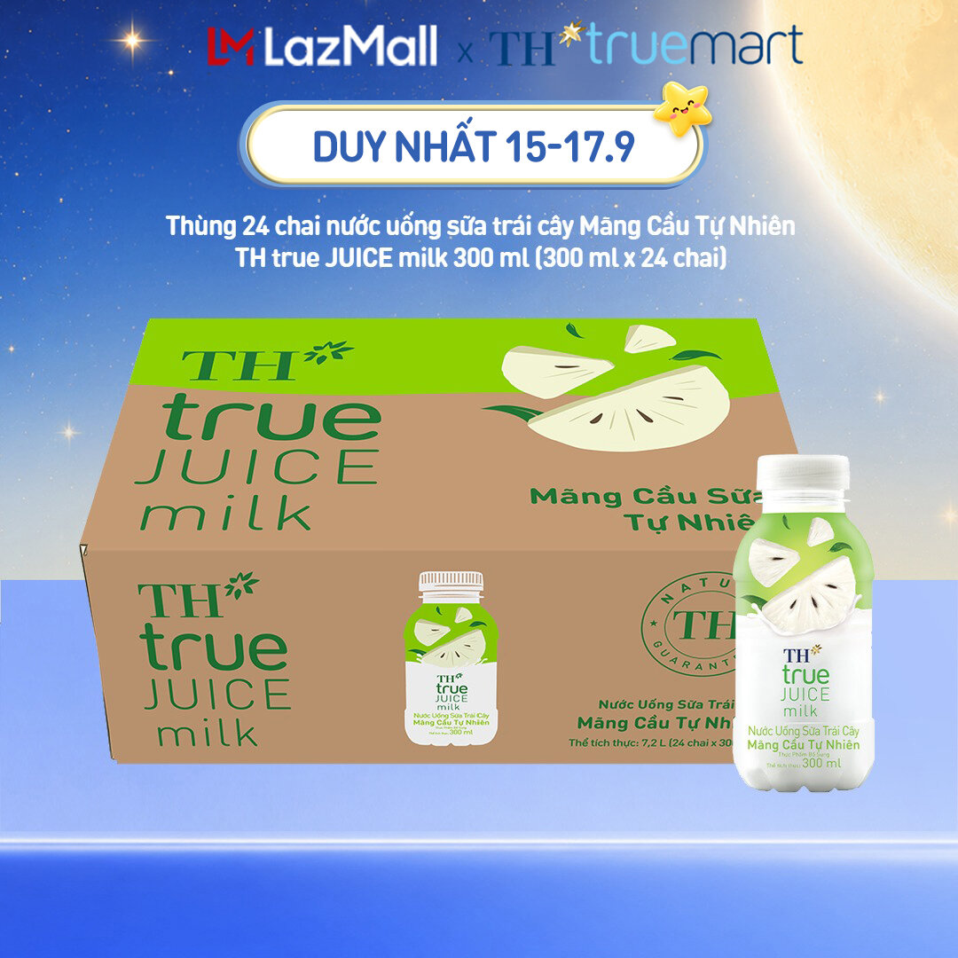 Thùng 24 chai nước uống sữa trái cây Mãng Cầu Tự Nhiên TH true JUICE milk 300ml x 24