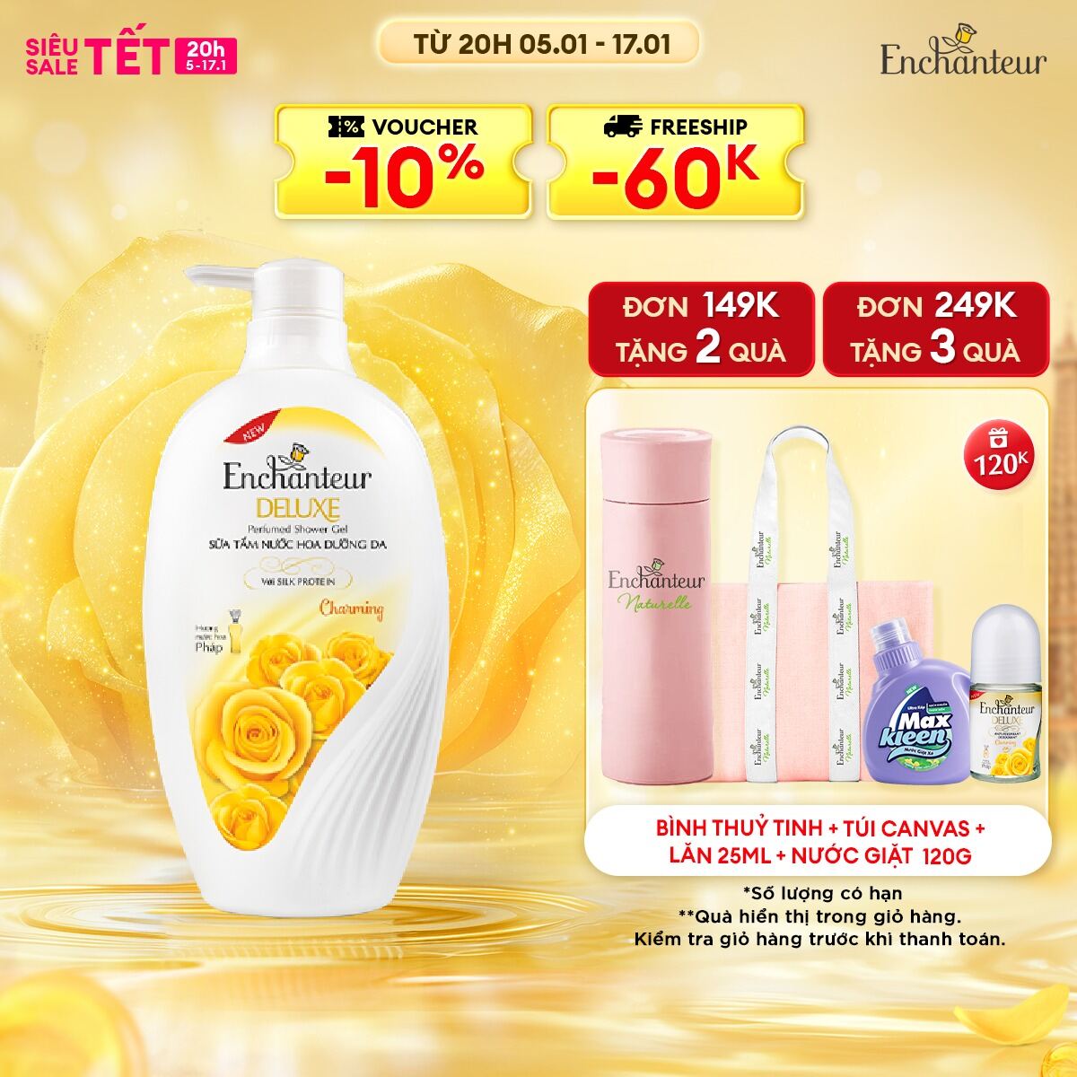 Sữa tắm nước hoa dưỡng da Enchanteur Charming 650gr