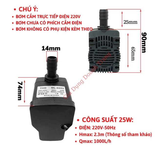 Bơm nước chìm mini 4W ,8W ,13W ,16W ,18W ,25W ,30W điện 220V, Bơm quạt hơi nước, Bể cá thủy sinh, Hòn non bộ