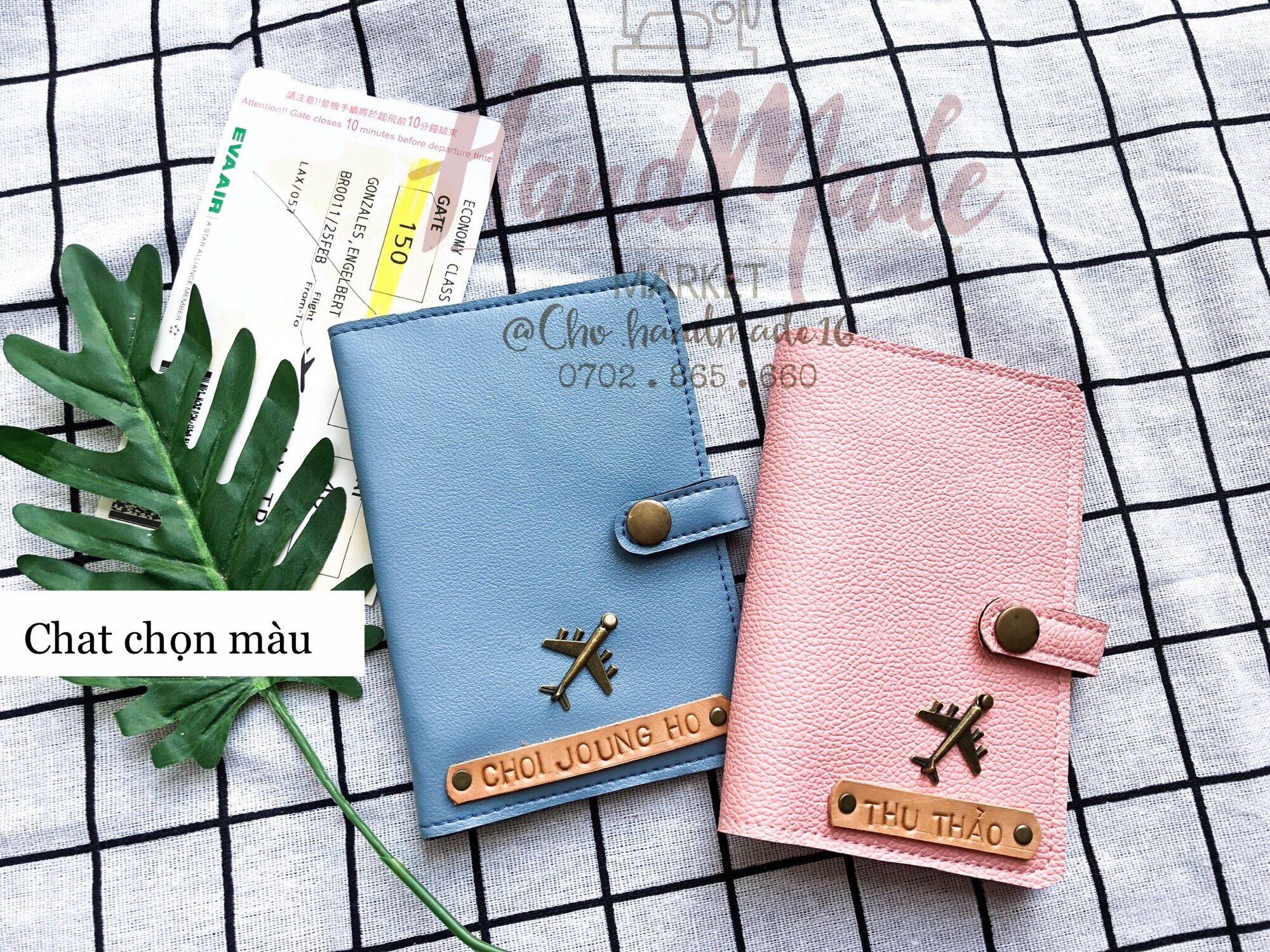 Vỏ hộ chiếu có nút bấm, bao hộ chiếu dây gài, bọc hộ chiếu khắc tên chủ nhân