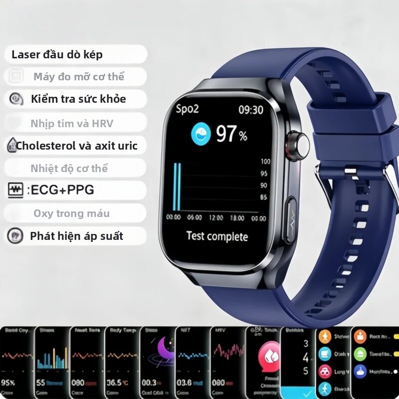 Đồng Hồ Thông Minh Theo Dõi Sức Khỏe ECG 2026 Dành Cho Nam Nữ, Đo Đường Huyết, Mỡ Máu, Axit Uric, Màn Hình AMOLED, Gọi Bluetooth, Pin 650mAh