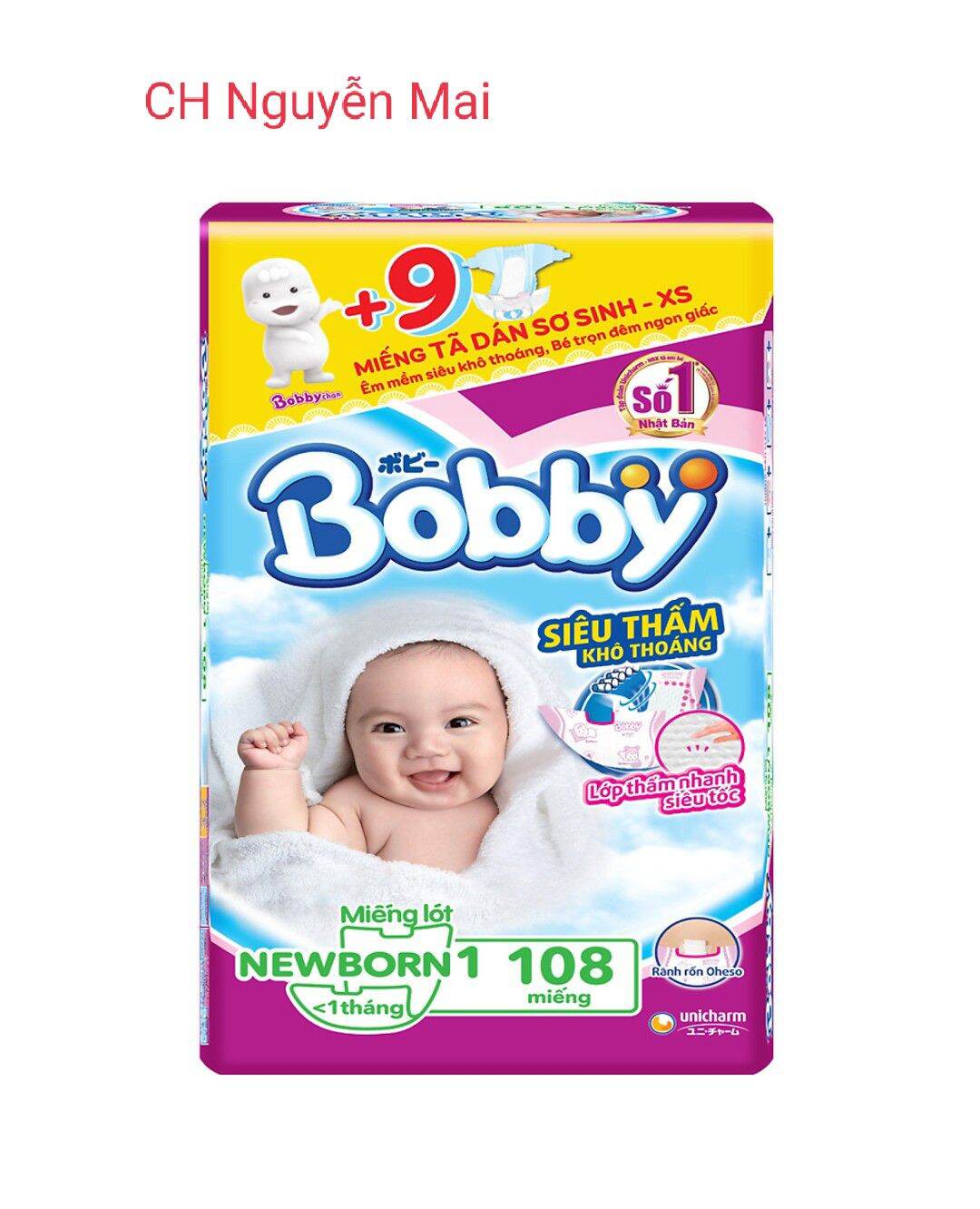 [Tặng 9 Miếng XS] Miếng Lót Siêu Thấm Bobby Newborn 1 - 108 Miếng (Dưới 5kg)