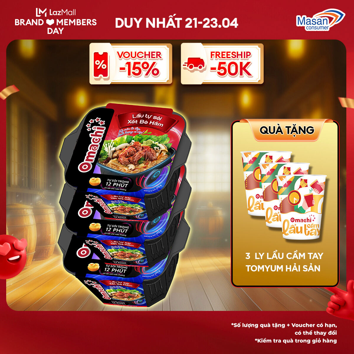 [15-17.4 Voucher 18% CHO ĐƠN TỪ 199k]Combo 3 Omachi Lẩu Tự Sôi Xốt Bò Hầm 276g