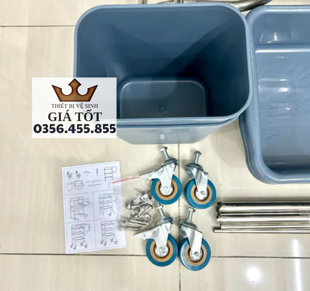 Xe đẩy thu dọn thức ăn,chén dĩa inox chân cong
