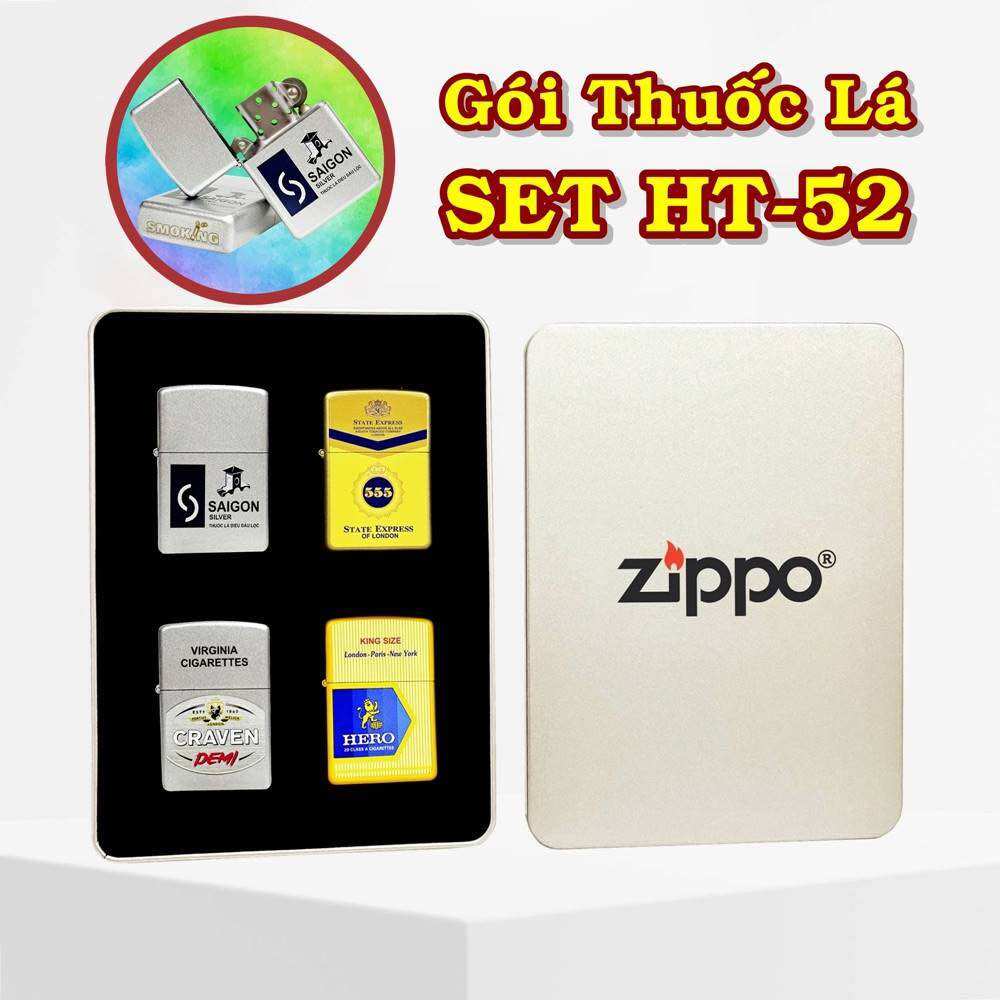 [HCM] Bộ 4 Bật Lửa Zippo 2 Mặt Logo Các Kiểu - Kèm Hộp (Có Chọn Mẫu Lẻ)