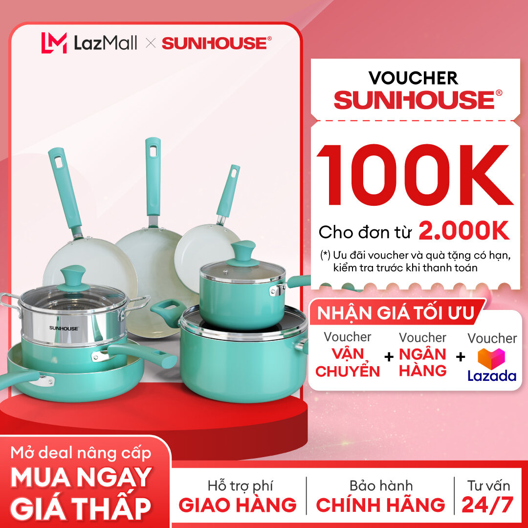 Bộ nồi chảo chống dính Ceramic đáy từ SUNHOUSE AM1102A - Chống dính tiêu chuẩn Mỹ - Thiết kế hiện đạ