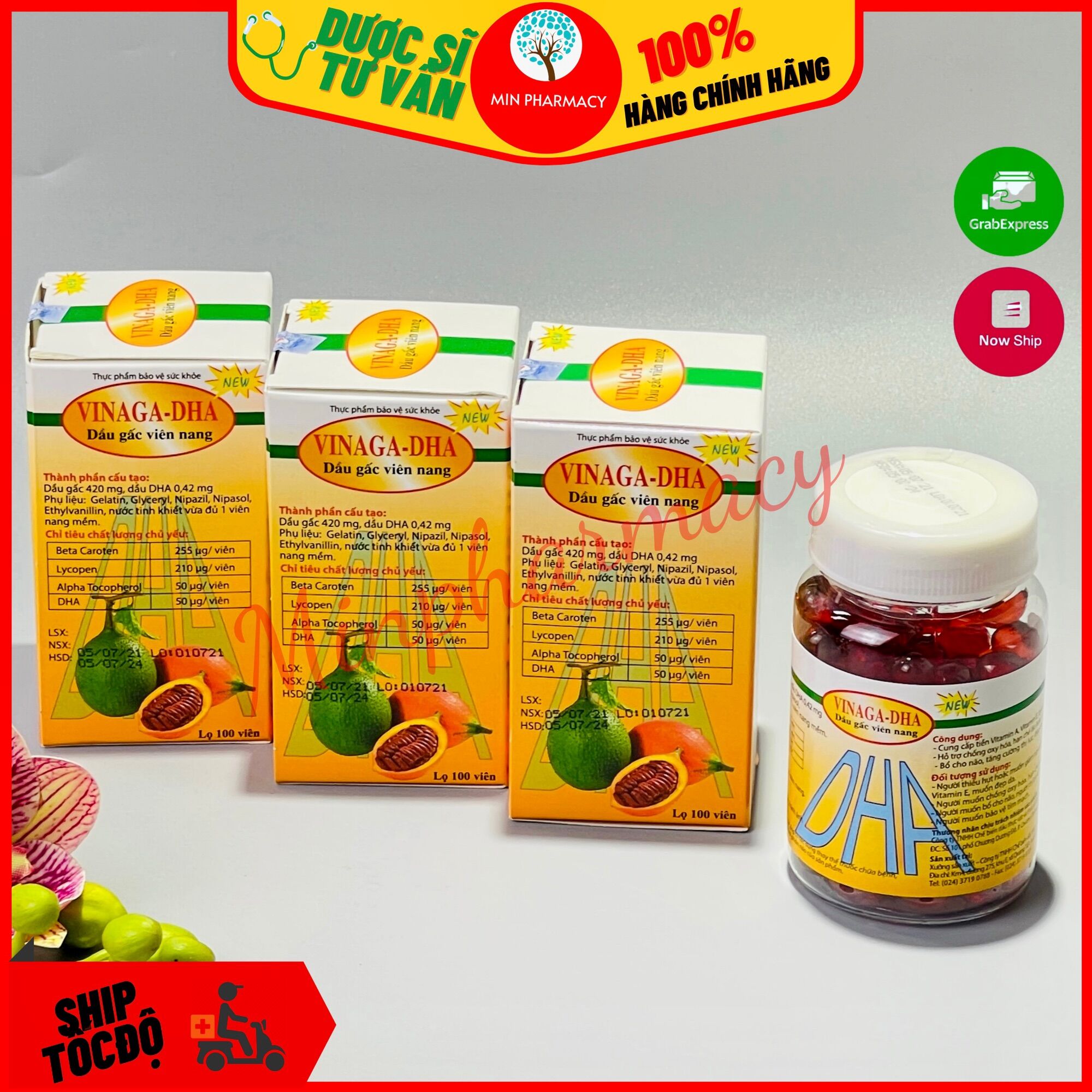 Viên Nang Dầu Gấc VINAGA-DHA Hộp 100viên - Minpharmacy