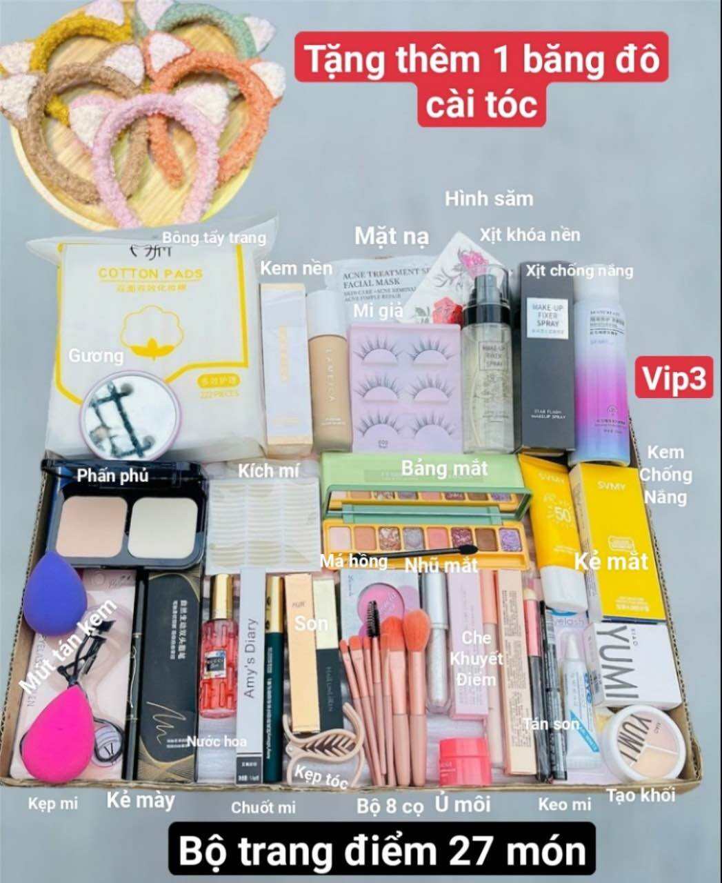 Bộ Trang Điểm[27 Món] Vip3 Đầy Đủ Makeup/Trang Điểm Đi Tiệc/Trang Điểm Cá Nhân Cơ Bản 27 Món Vip3