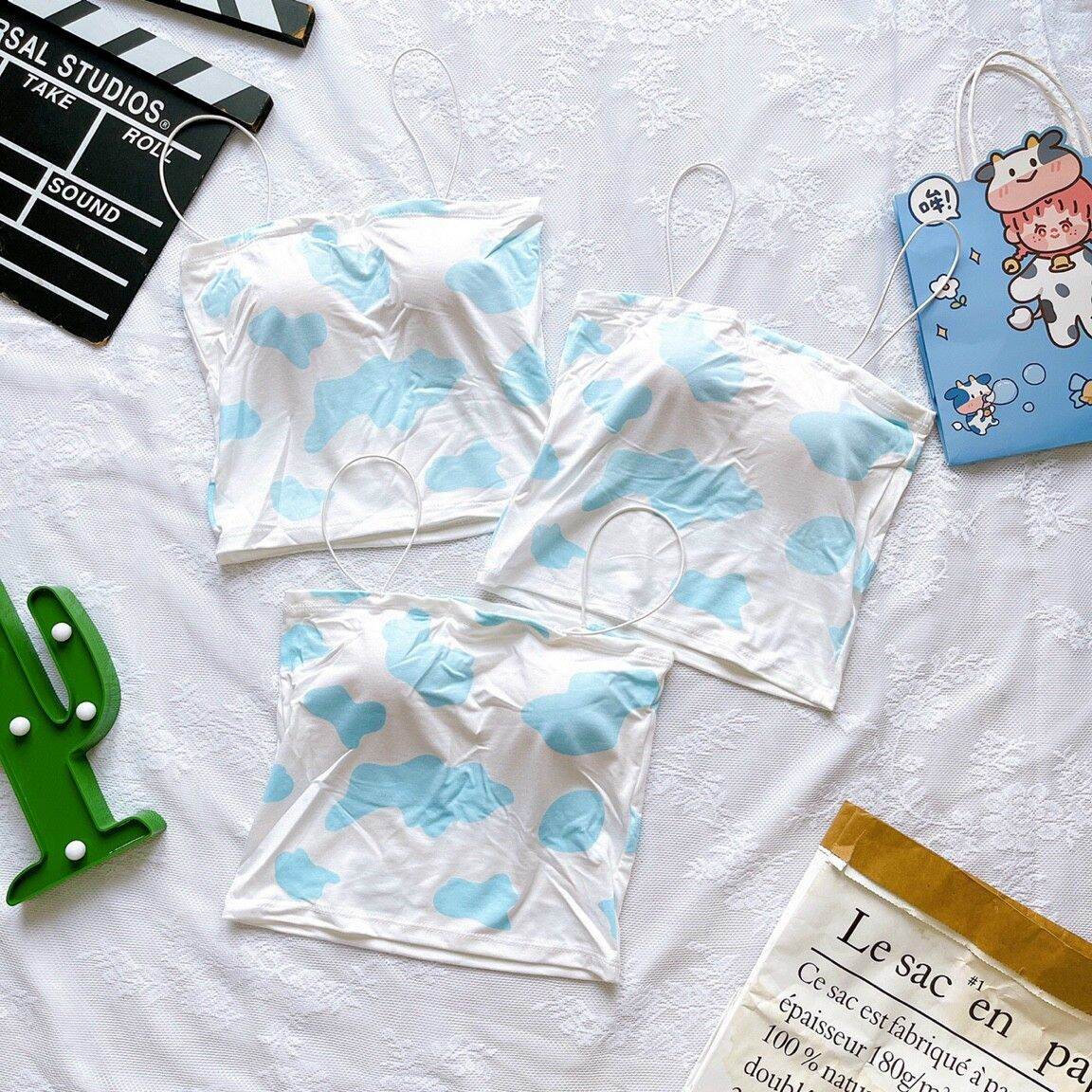 [HCM]Áo croptop 2 dây bò sữa 3 màu dễ thương