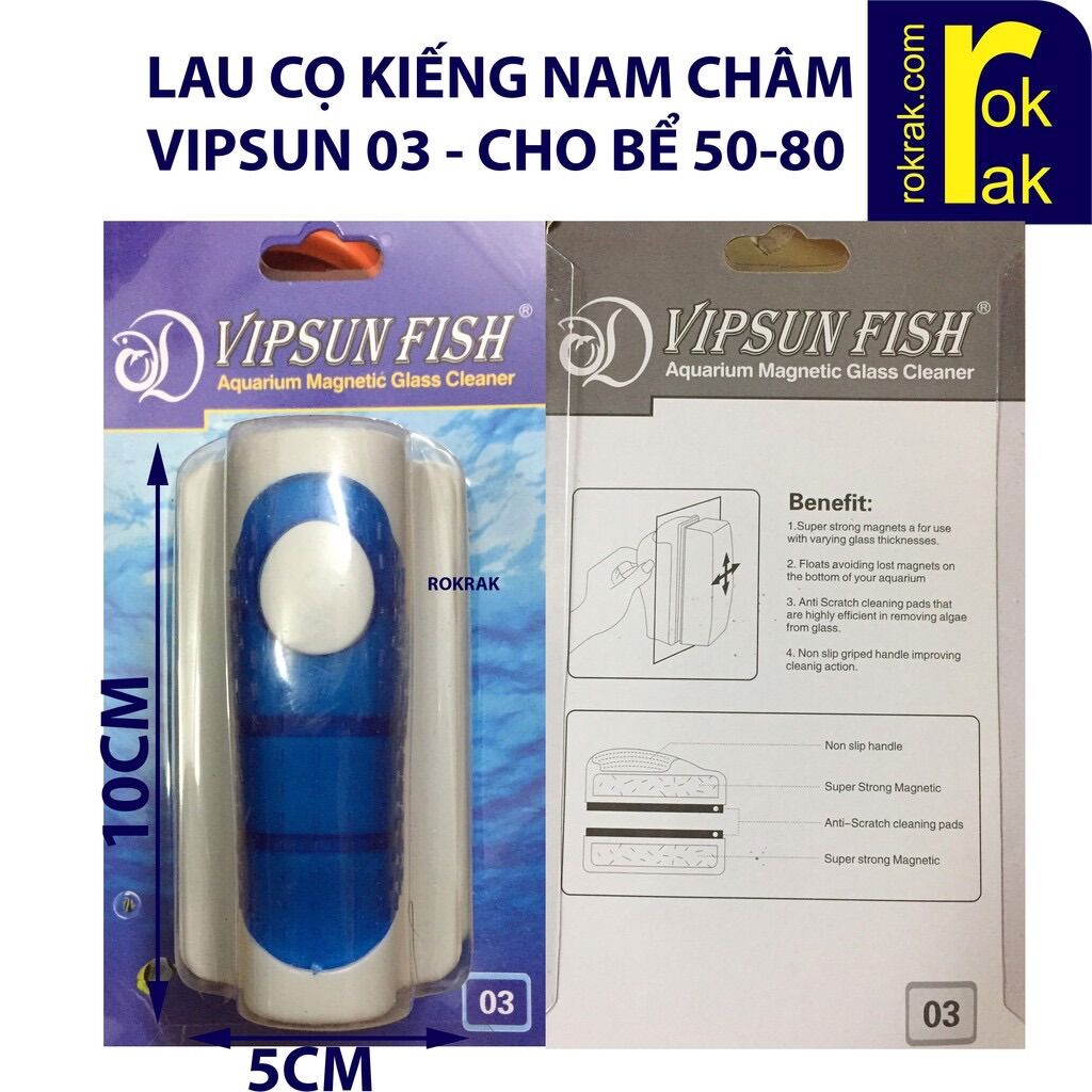Lau kính nam châm vipsun so 3 – dụng cụ vệ sinh bể cá hồ cá