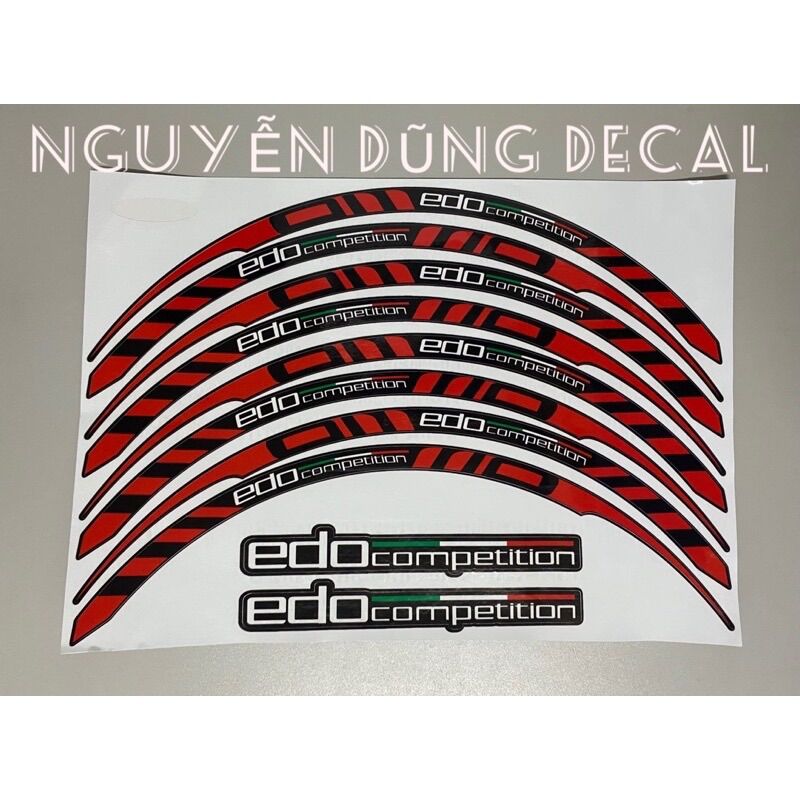Tem Edo Competition màu đỏ đen dán vành trước và sau xe máy