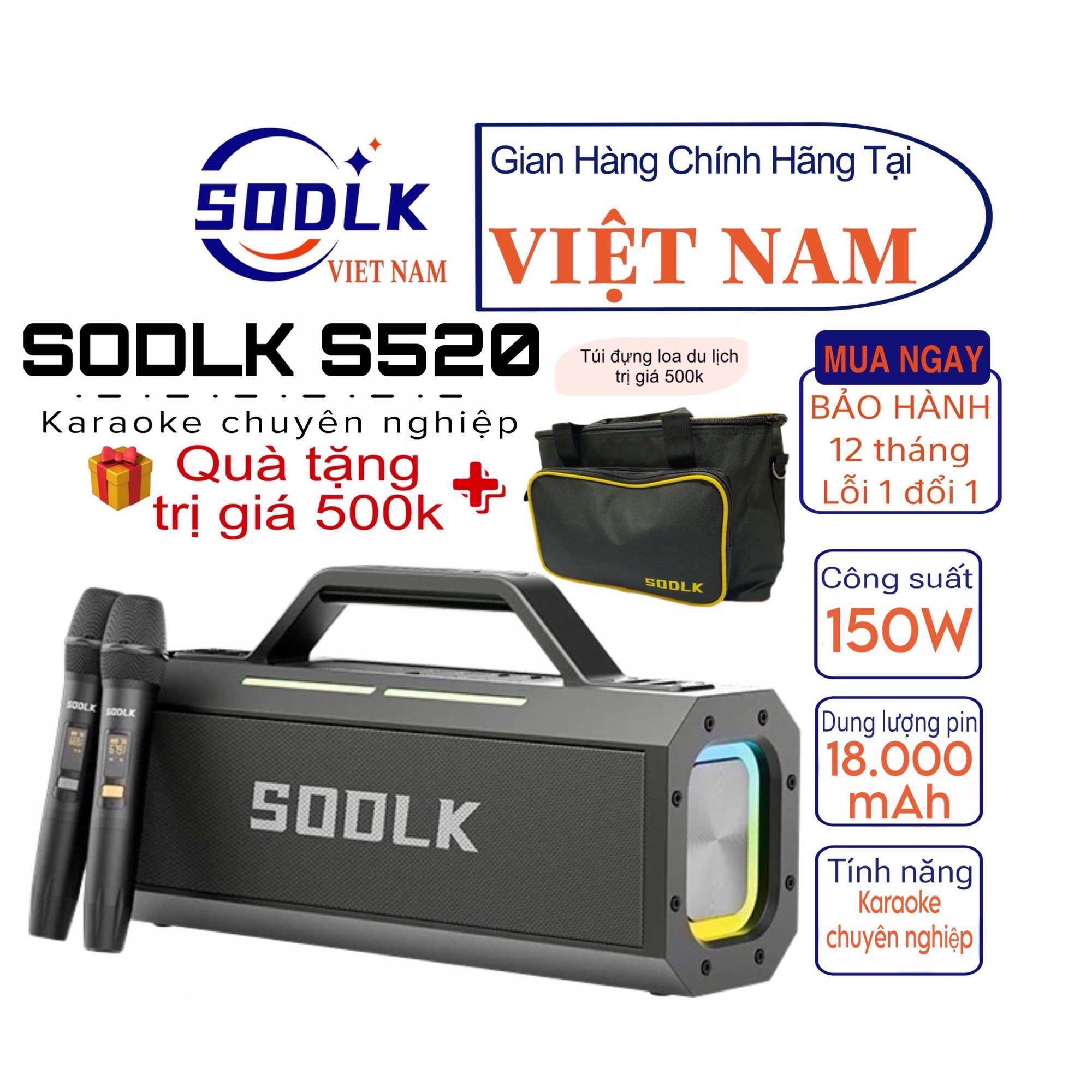 LOA SODLK S520 -[BH 12 THÁNG] | LOA BLUETOOTH SODLK S520 KARAOKE 150W ( TẶNG TÚI DU LỊCH )| BẢO HÀNH