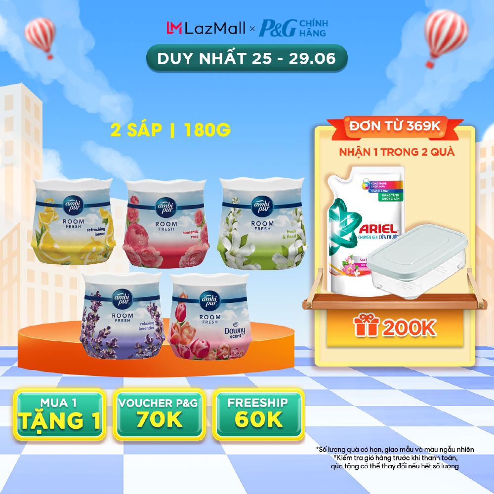 Combo 2 Sáp Thơm AMBI PUR Khử Mùi 180g Nhiều Mùi Hương Oải Hương/ Downy/ Hoa Tươi Mát/ Hoa Hồng/ Chanh/ Sả/ Thư Giãn