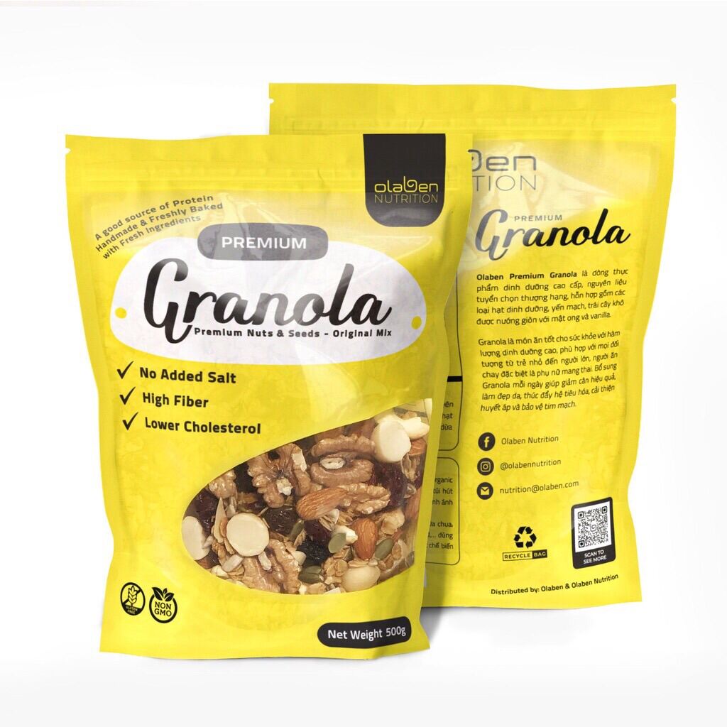 Olaben Nutrition Hạt Granola Gói 500gam - Ngũ cốc giảm cân nướng Mật ong Vanila