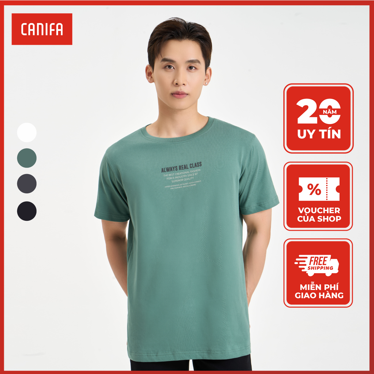 Áo phông nam CANIFA dáng regular cổ tròn có hình in 8TS24S001 MS24