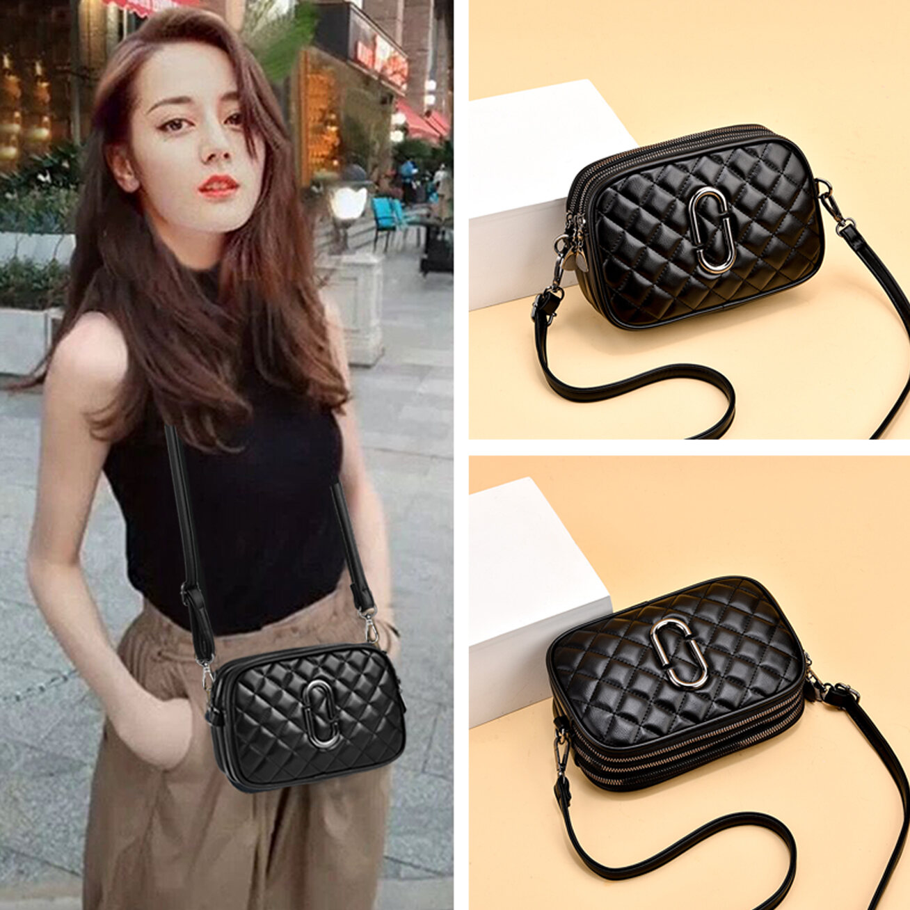 Thời Trang, Sành Điệu Mềm Da Nữ Túi Đeo Chéo Xuân Hè 2024 Túi Đeo Vai Mini Họa Tiết Kim Cương Thời Trang/ Phong Cách Đa Năng Cao Cấp