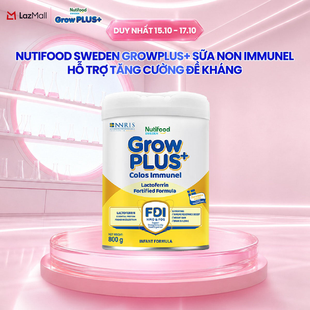 Sữa Bột Nutifood Sweden GrowPLUS+ Sữa Non Immunel từ 0 - 12 tháng lon 800 g (Bao bì tuỳ lô hàng)