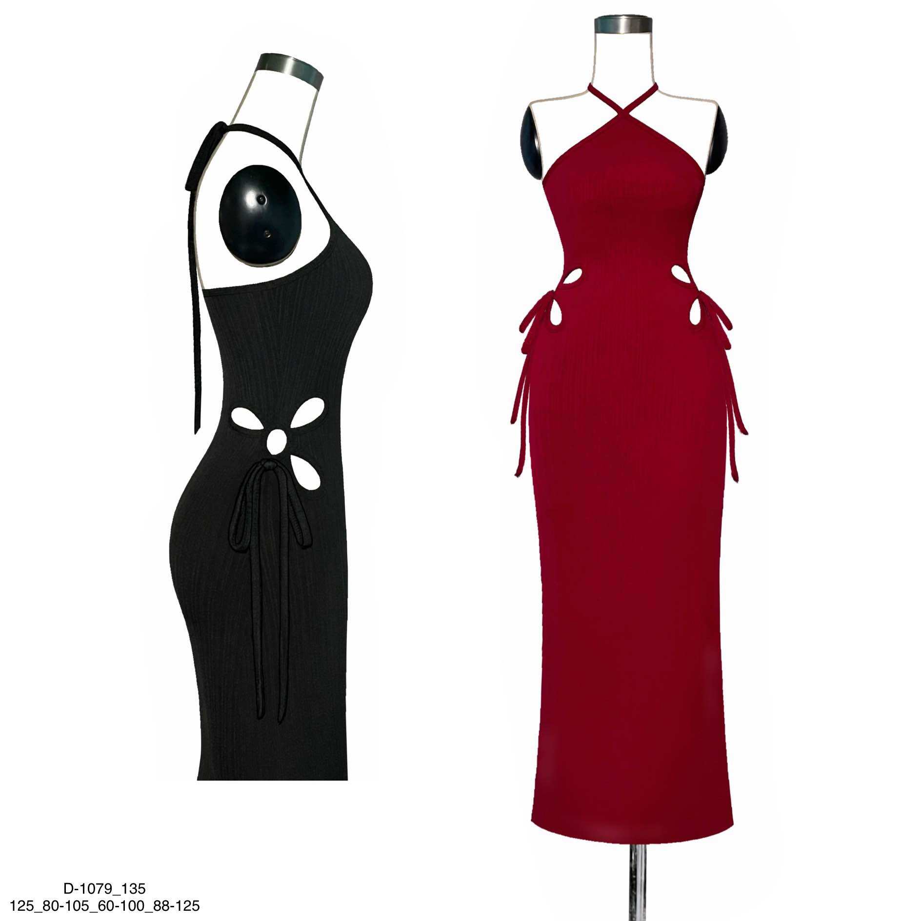 Đầm body midi cổ yếm cutout d-1079