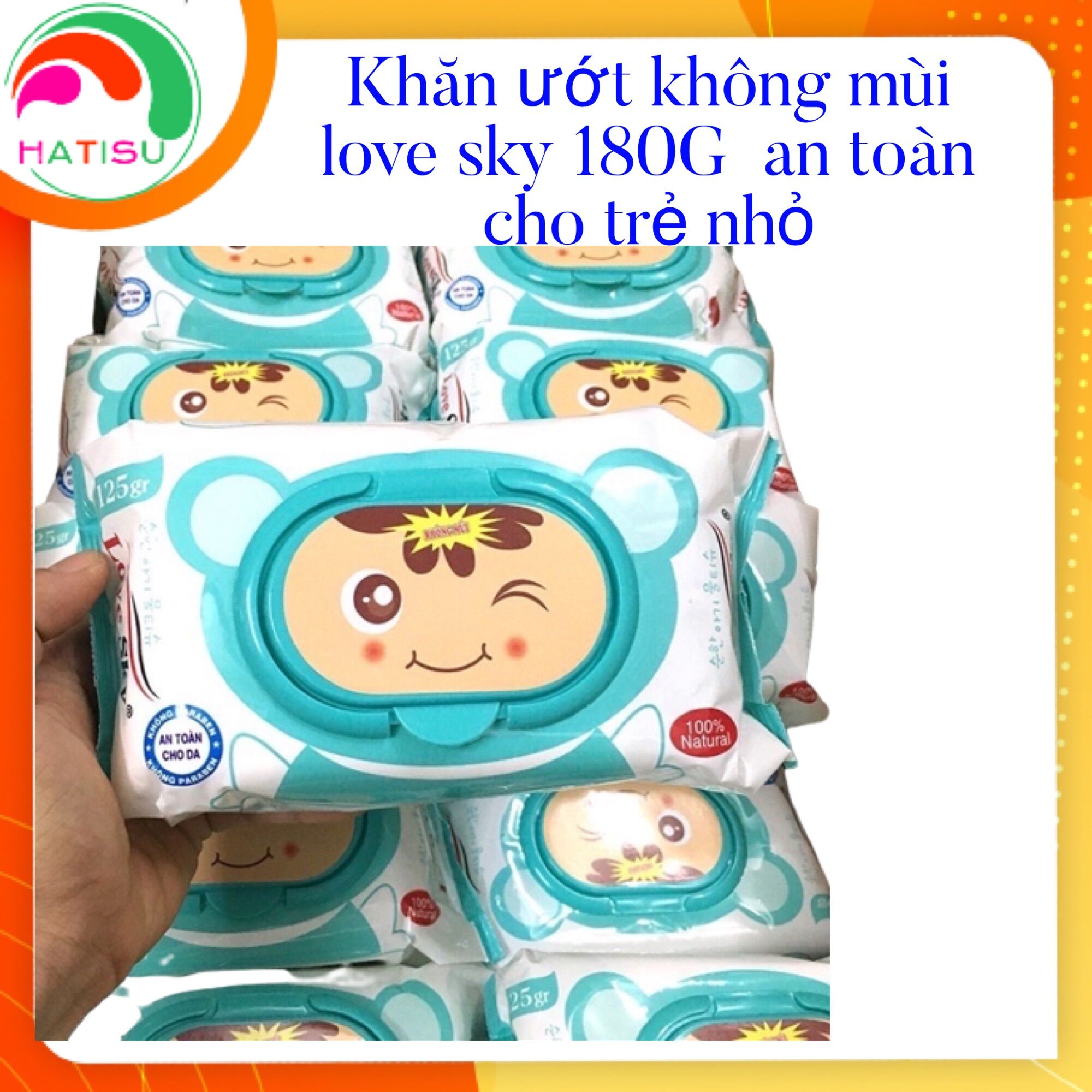 Set 2 gói khăn ướt love sky không mùi an toàn cho trẻ nhỏ hatisu