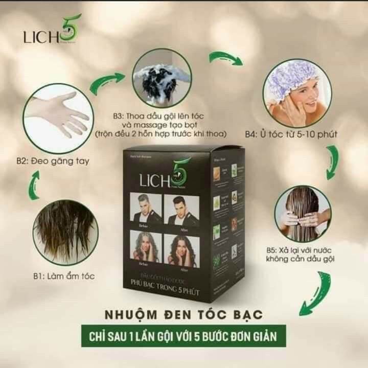 Dầu gội thảo dược nhuộm đen tóc lich5_ đen nhanh trong 5 phút