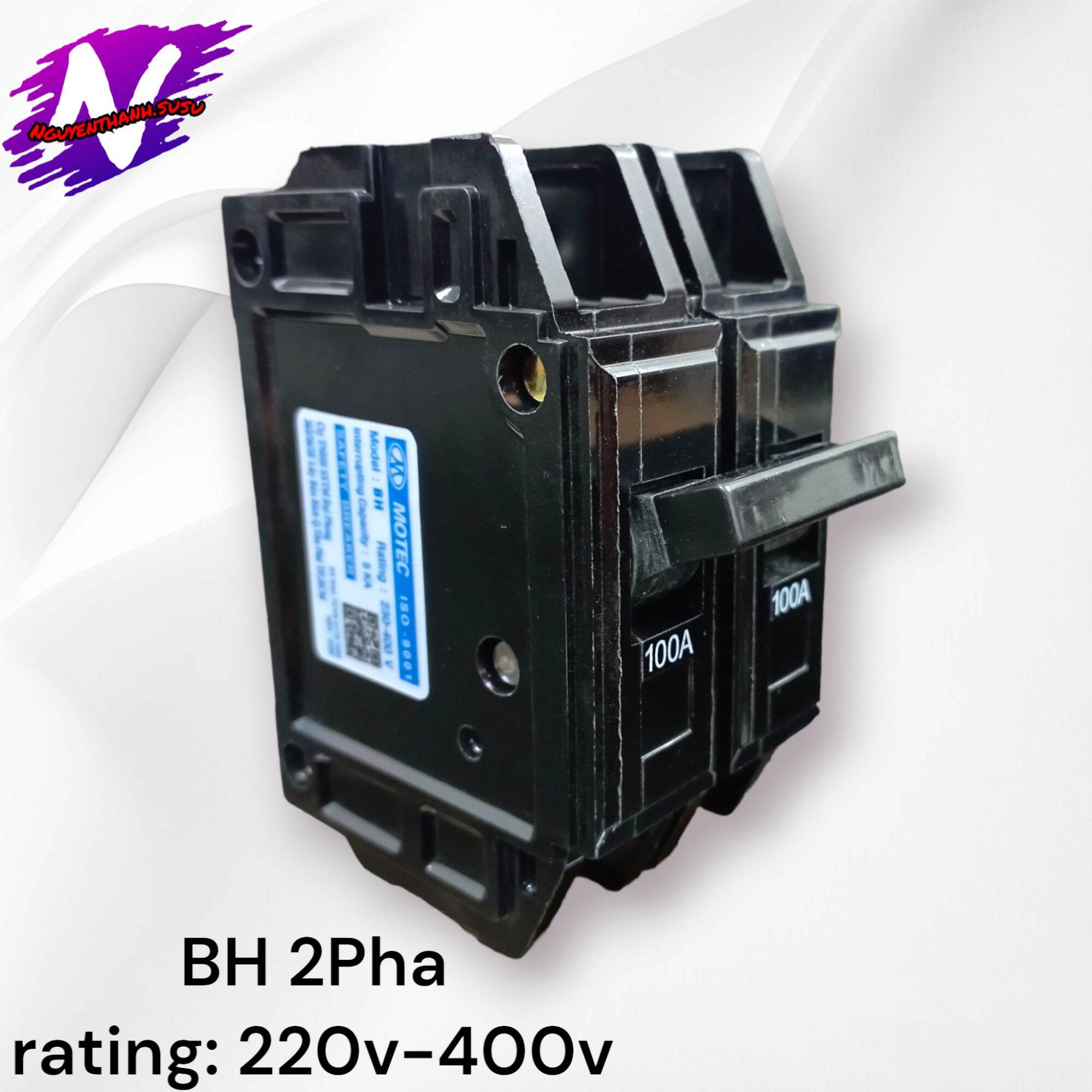 cb motec BH 2 pha đen (aptomat đen motec 2pha đen, cb 2 tép đen BH )
