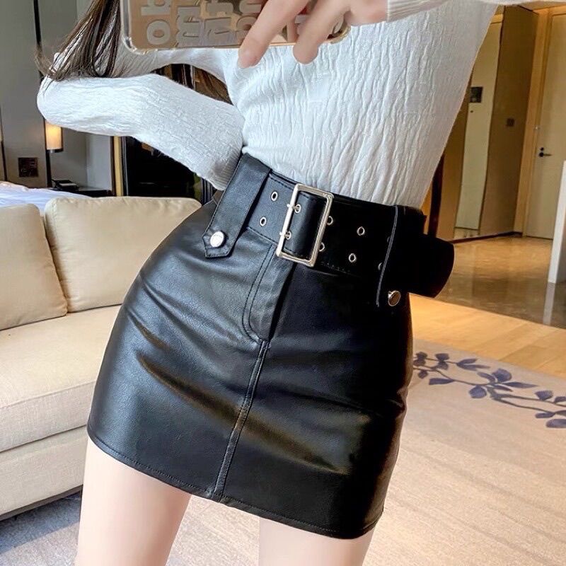 Chân váy da phối đai siêu đẹp