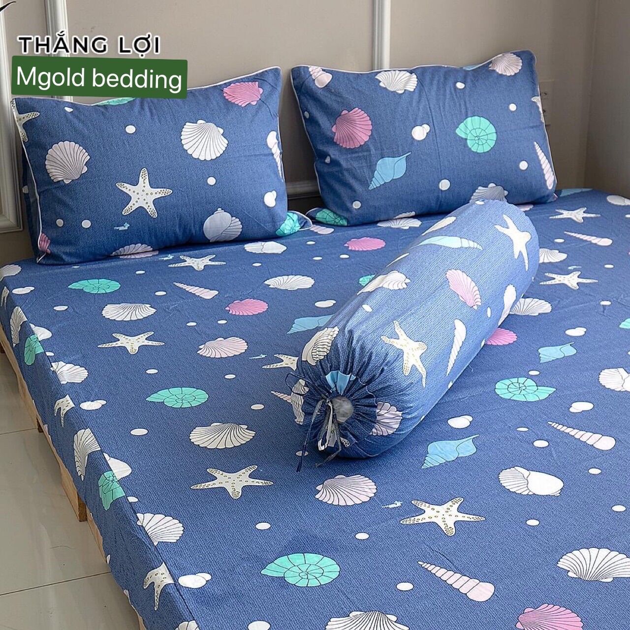 Bộ ga trải giường 4 món drap áo gối cotton thắng lợi hàng thiết kế