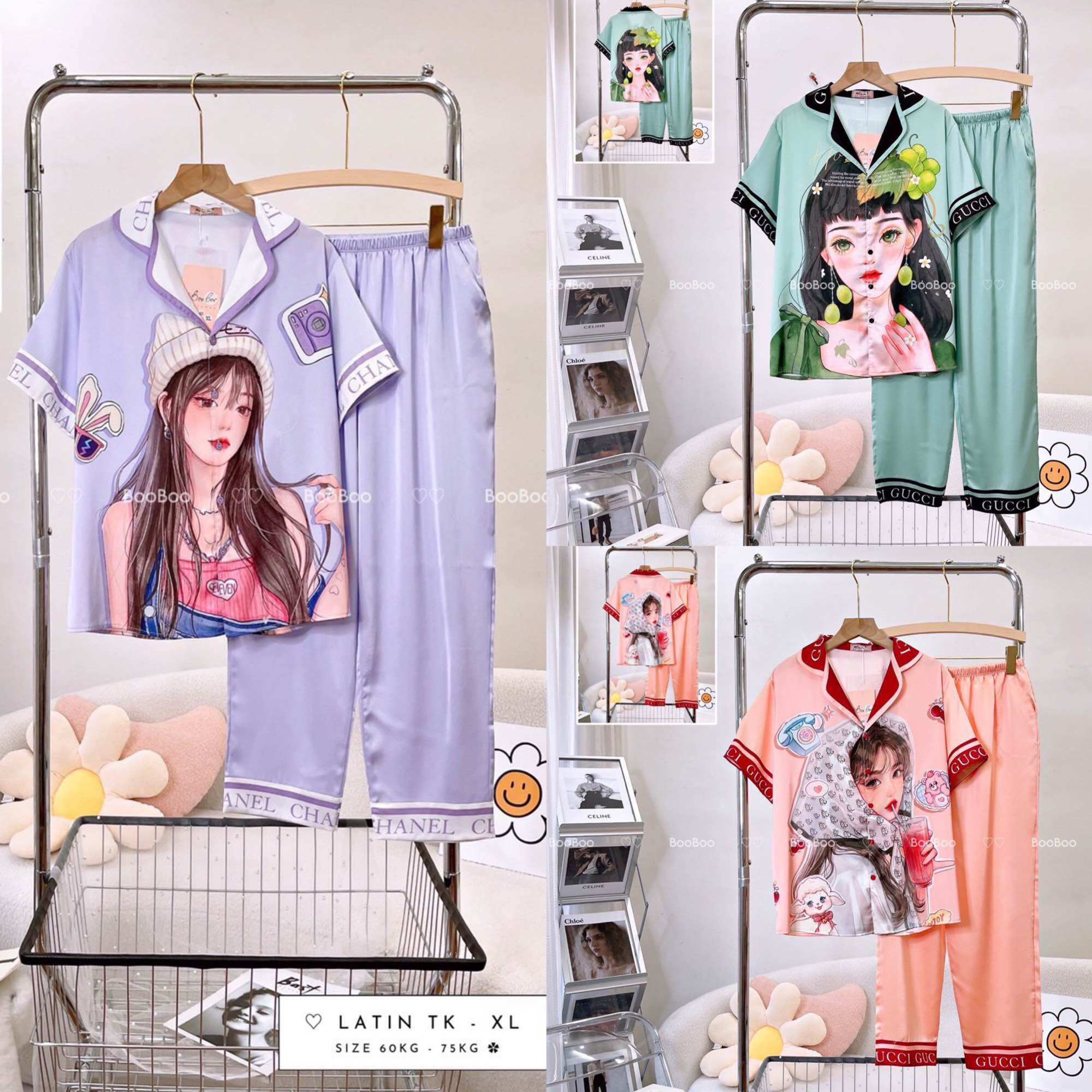 Bigsize Đồ Bộ Pijamas Boo Lụa Latin/Mango Form Tay Ngắn/Đùi Size XL (60-72kg)