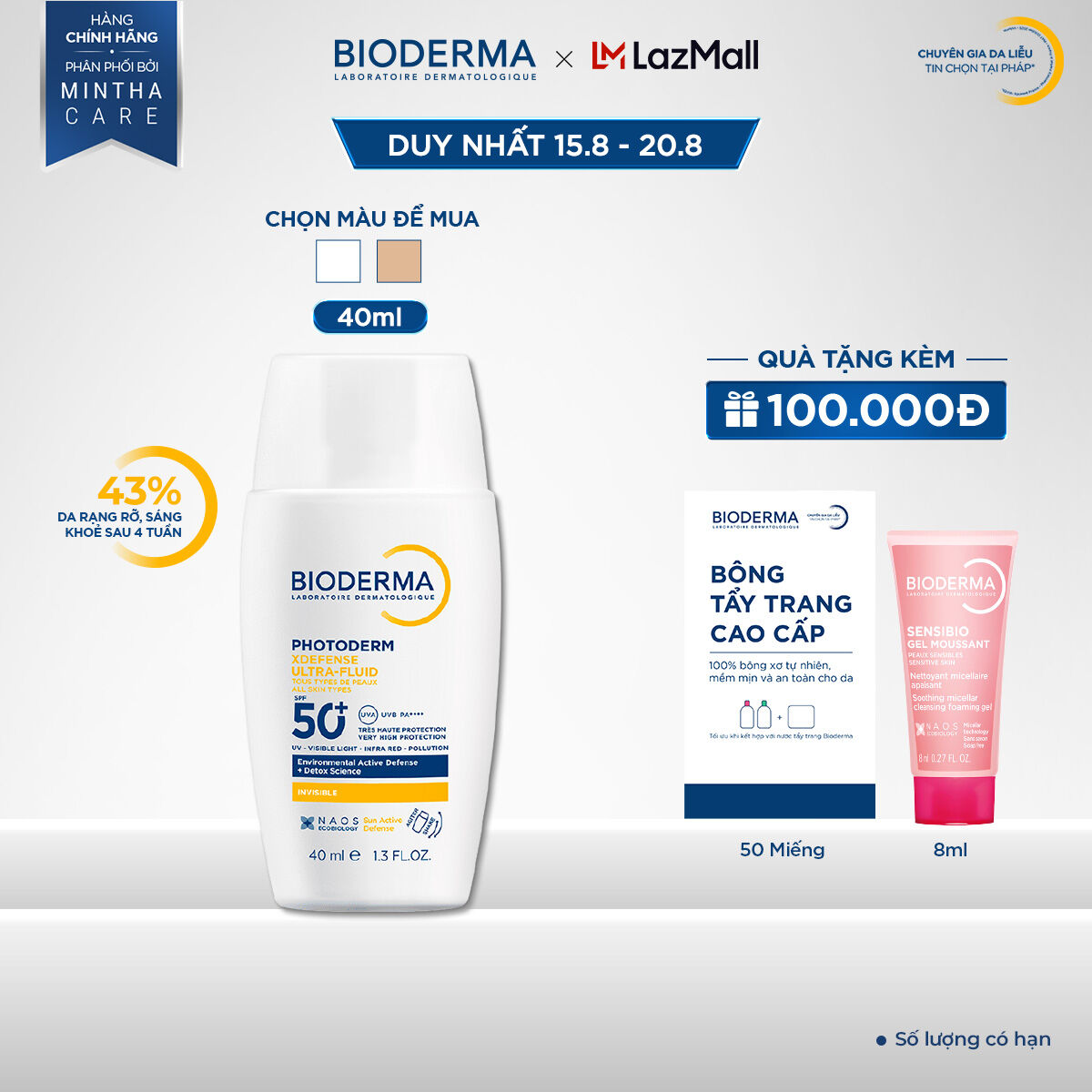 Sữa chống nắng Bioderma phổ rộng ráo mịn, bảo vệ da toàn diện Photoderm XDefense Ultra-fluid SPF50+ 40ml (Không màu)