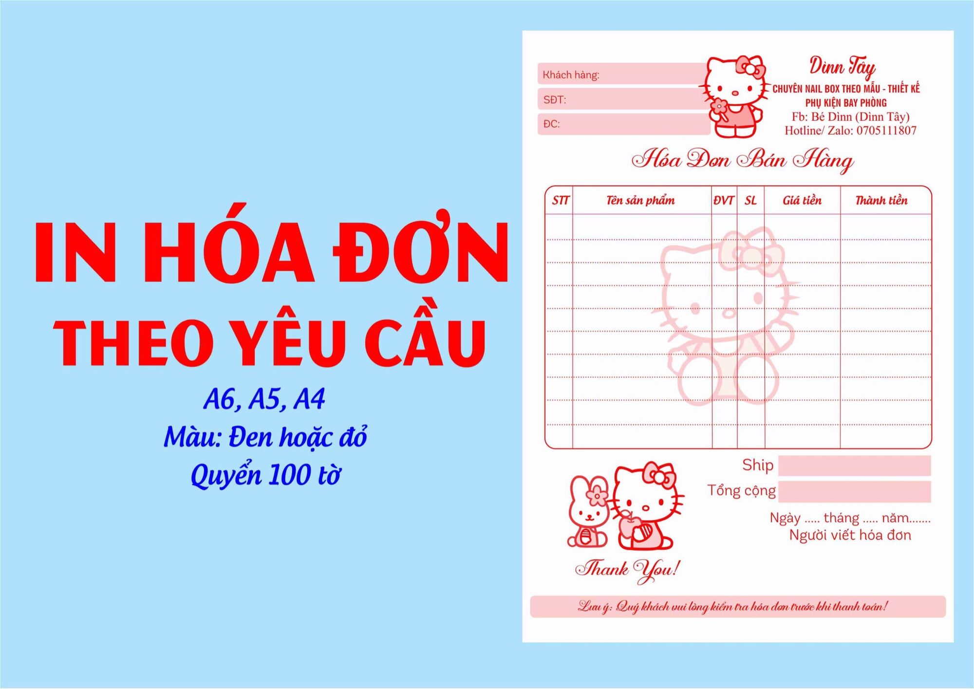 In 10 cuốn hoá đơn bán hàng theo yêu cầu loại 1 liên cuốn 100 trang