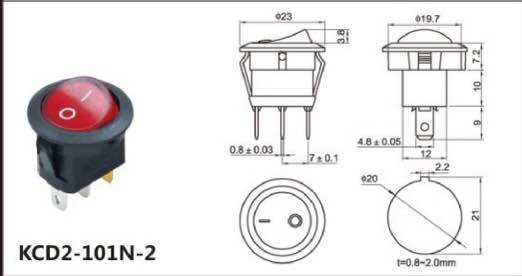Công tắc bập bên tròn 3 chân có đèn KCD1 , 6A-250V