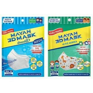 Combo 5 gói 25 cái Khẩu trang Mayan PM2.5 3D Mask Medi 1 gói 5 cái người