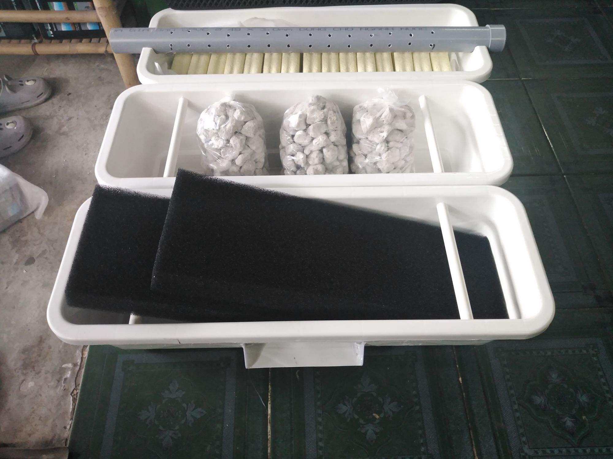 Combo baki 3 tầng thác kèm vật liệu lọc và ống mưa