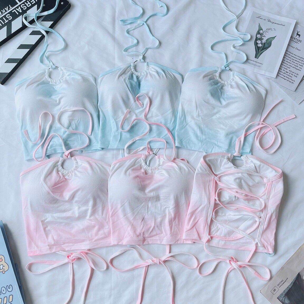 Áo croptop nữ loang màu đan dây
