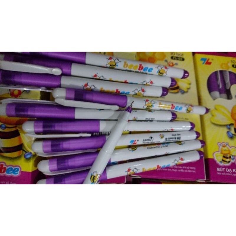 Hộp 10cái Bút bebe-bút dạ kim màu tím,xanh,đen