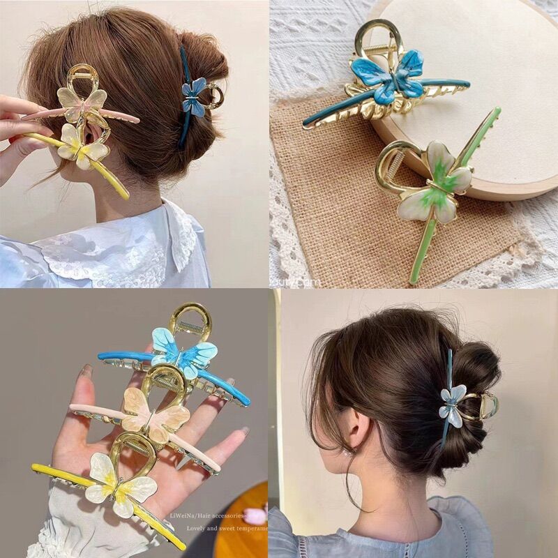 Kẹp tóc kim loại hình hồ điệp nhiều màu phong cách cá tính kẹp tóc bản to cho nữ phong cách Hàn Quốc