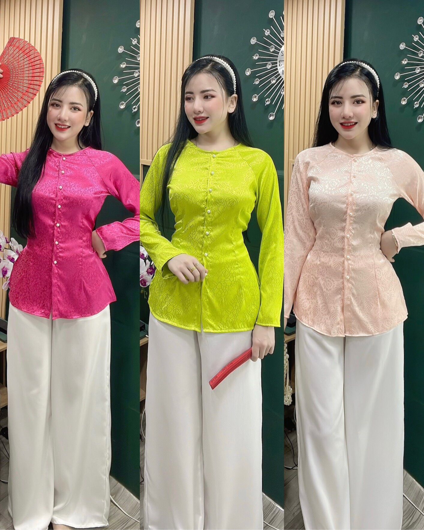 Bộ Bà ba đi chùa đẹp gấm xước