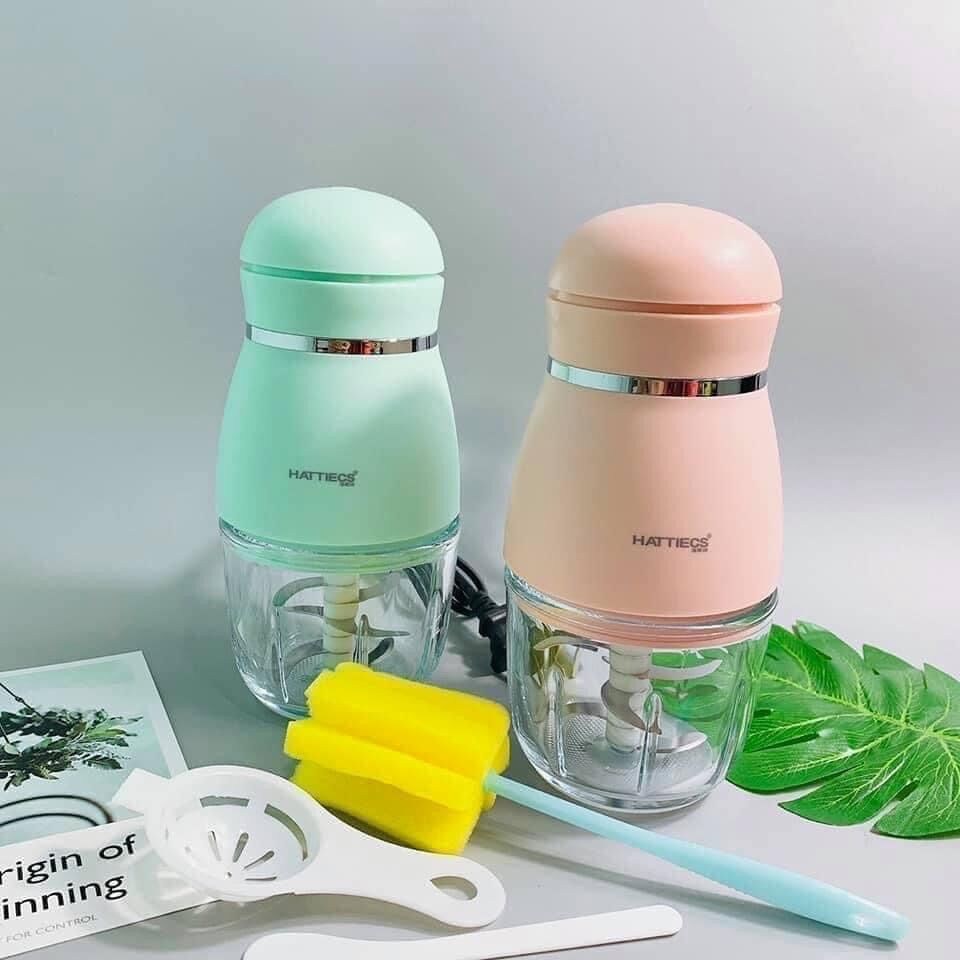 Máy xay ăn dặm Hattiecs, cầm tay 6 lưỡi dao cối thủy tinh 0.3L xay đồ ăn cho bé