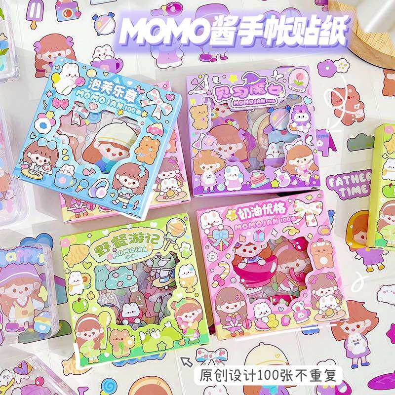 Hộp 100 tấm sticker mẫu mới chủ đề cô gái Momo