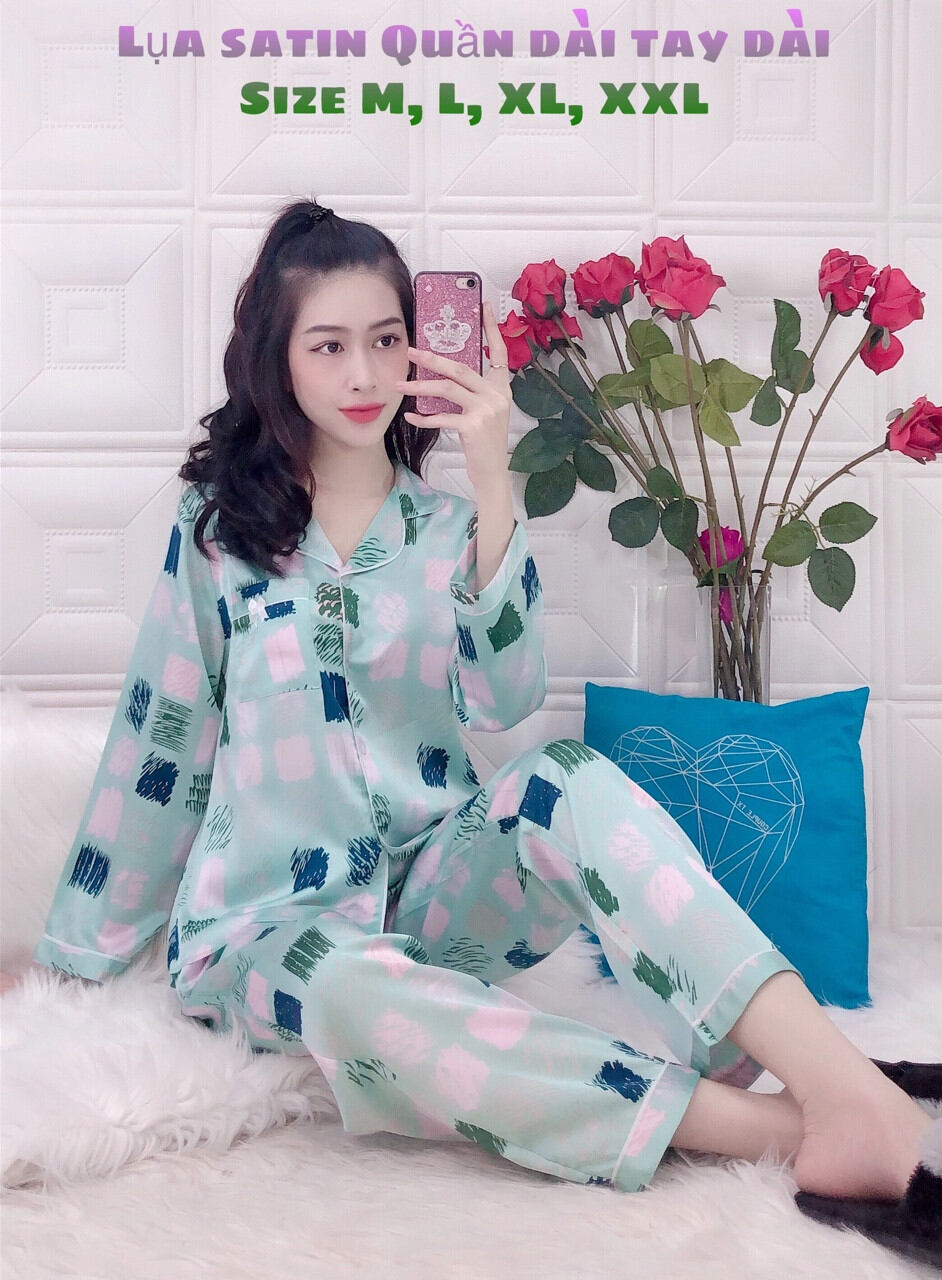 Bộ Lụa Satin QDTD Họa Tiết Sang Chảnh_Size M Dưới 52kg