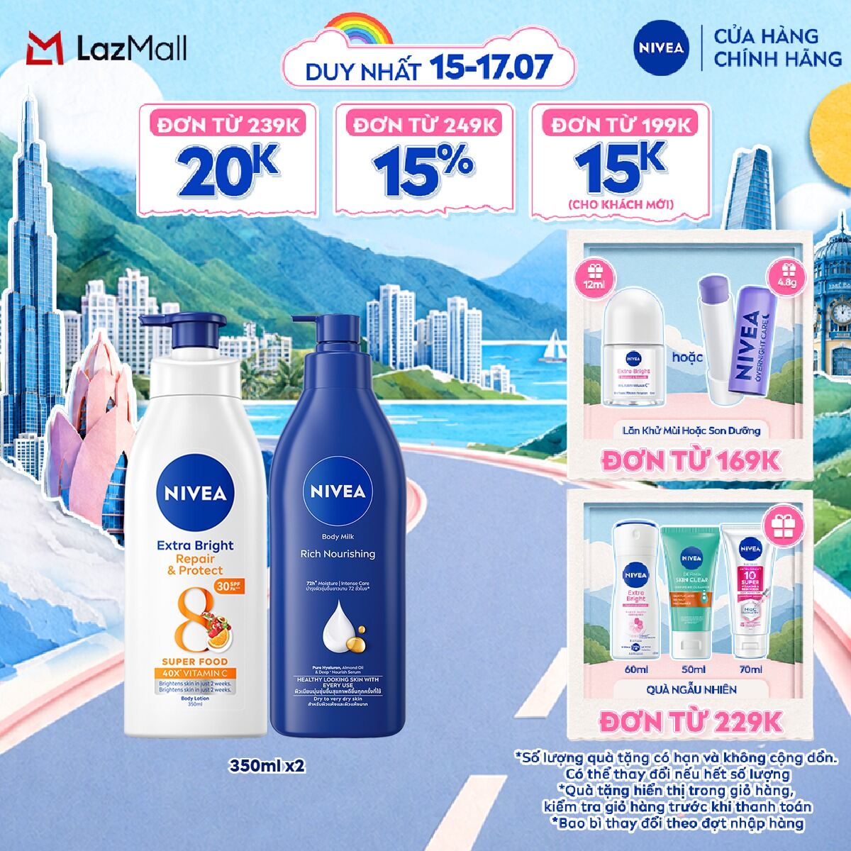 Bộ Đôi Sữa Dưỡng Thể NIVEA Phục Hồi  Chống Nắng Dưỡng Ẩm Chuyên Sâu Từ 8 Super Foods (350 ml) - 88311+98940